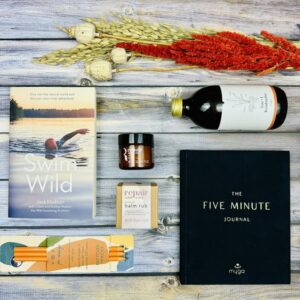 A picture of the range of wild swim gifts included in the Wild Swimmers gift box