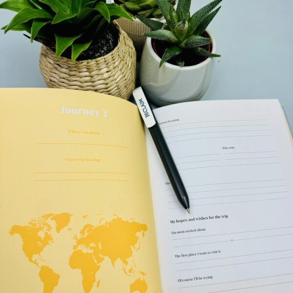 A picture of the insidie of the DK Travel Journal that is included in the Mindful Traveller Gift Box
