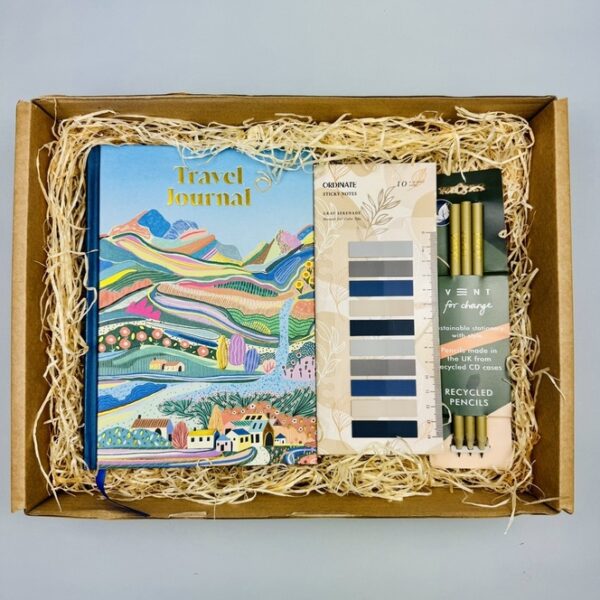 A picture of the Travel Journal Gifts presented in the box included in the Travel Explorer Gift Box shown in the box th