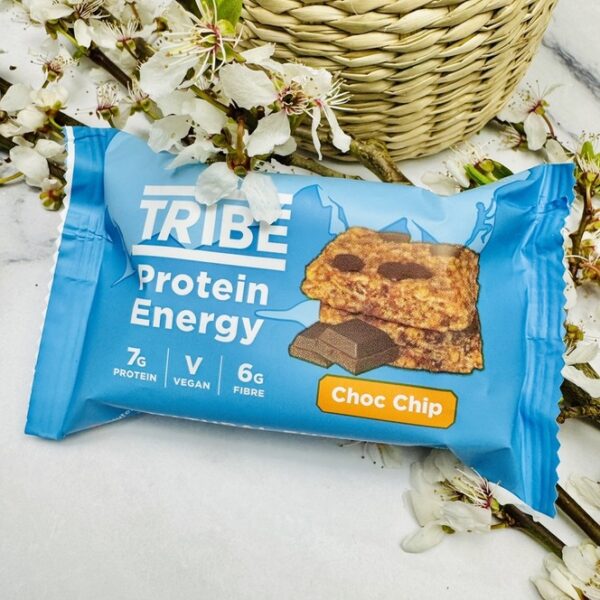A picture of the Tribe Choc Chip Protien energy bar that is included in the Yoga Treat Gift Box.