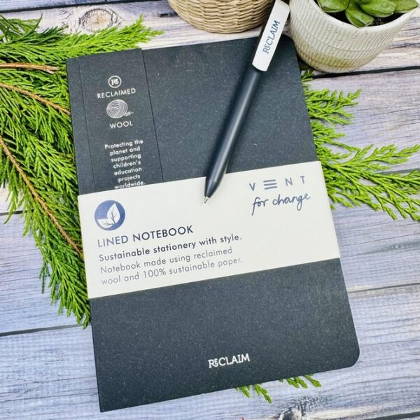 A picture of the Vent A5 Reclaim Wool Notebook that is included in the Good Vibes Gift Box