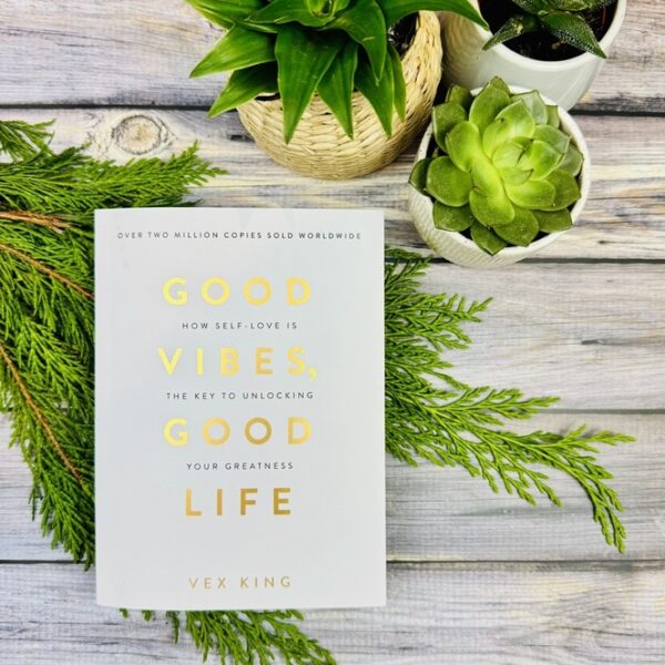 A picture of the Good Vibes, Good Life book by Vex King that is included in the Good Vibes Gift Box